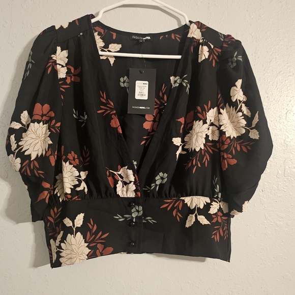 Fashion Nova Tops - Floral Black Rust Cream Color Crop Top by Fashion Nova